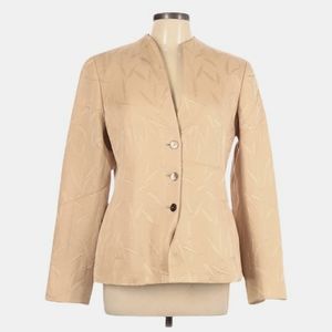 Nina Mclemore Jacket Blazer Size 10 Embroidered Silk Blend Gold Tan Button Front